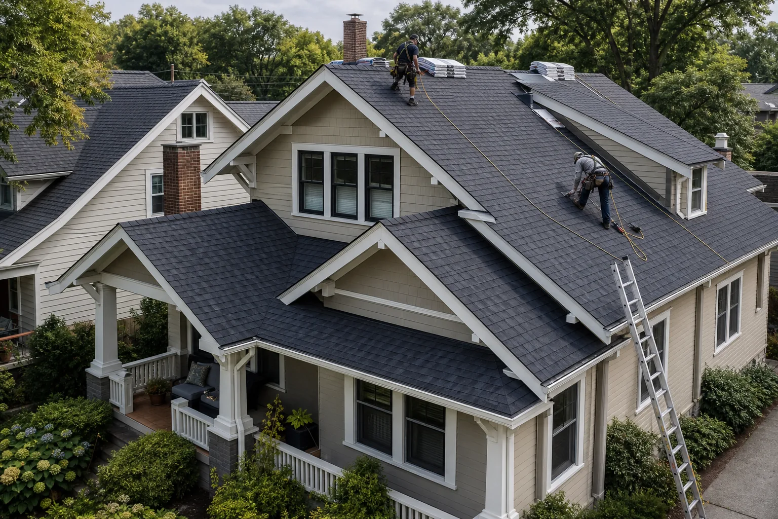 Generated process visualization of an organized residential roof replacement